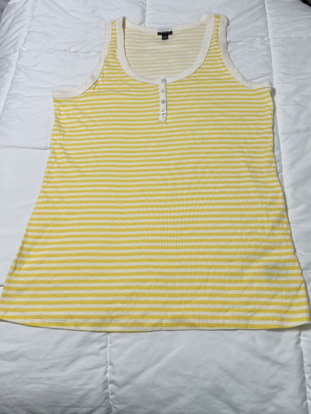 Torrid Yellow White Stripe Ribbed Henley Tank Top Plus Size 3 3X 22 24